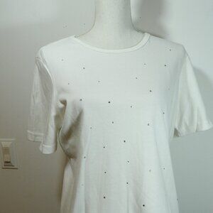 Nancy Bolen White Embellished Tee Shirt Size Large